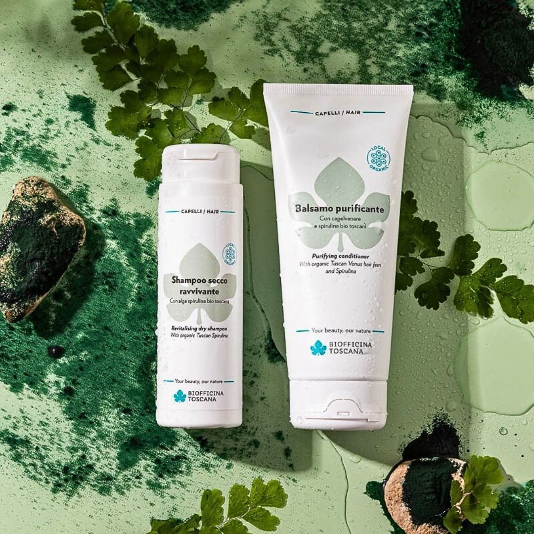 moss9 gražių plaukų sistema Nr. 4 riebioms šaknims – sausas šampūnas ir kondicionierius Biofficina Toscana